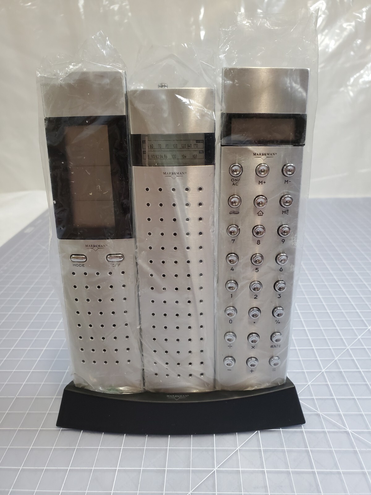 MARKSMAN Modular Tower Set Calculator Alarm Clock Thermometer AM-FM Radio NIB