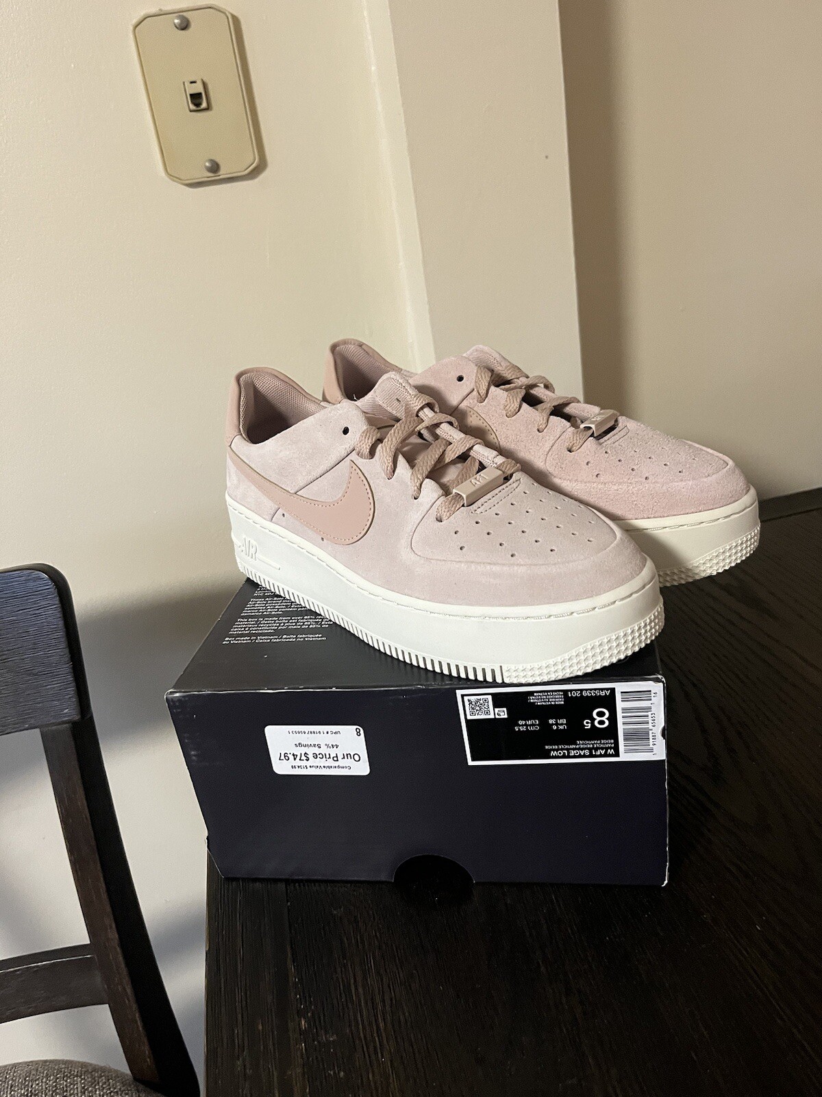 Nike Womens Air Force 1 Sage Low AR5339-201 Beige Casual Shoes Size 8.5 No Lid