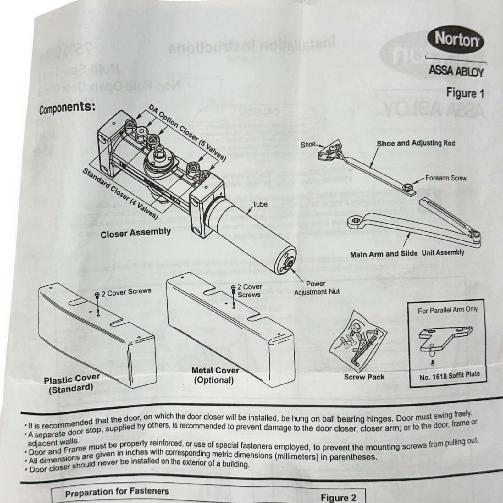 Assa Abloy Norton 1618 Soffit Plate for Parallel Arm Only