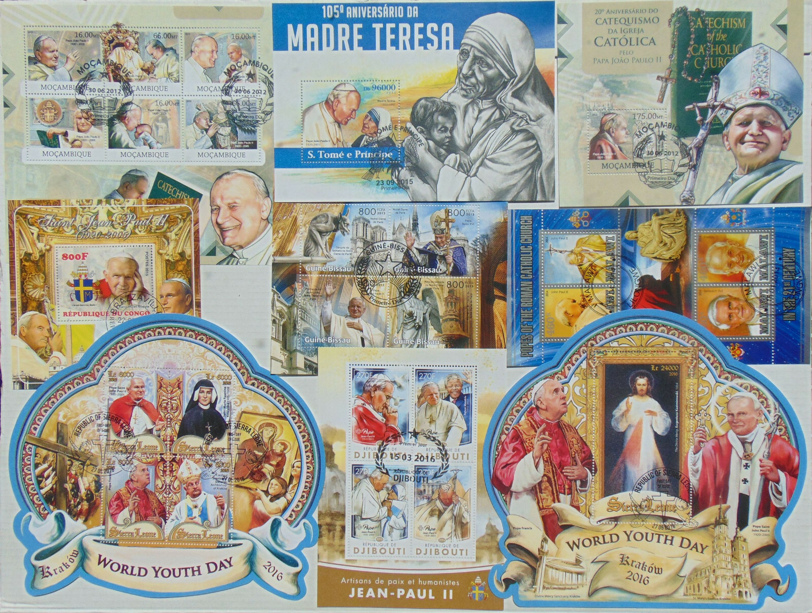 Pope John Paul II 100 diff mini & souv. sheets Composition Lot