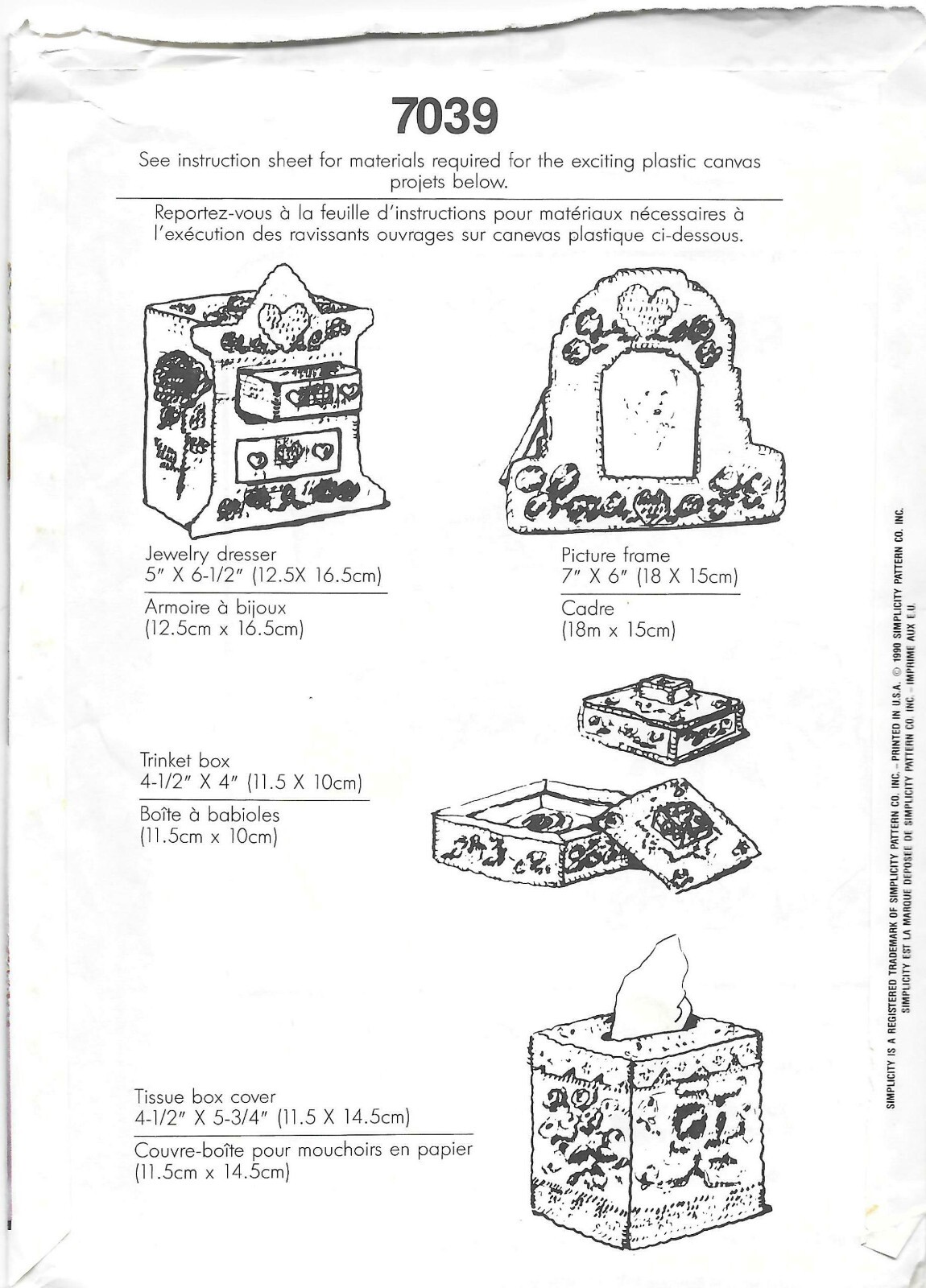Simplicity 7039 Plastic Canvas Pattern Tissue Box Trinket Jewelry 1990