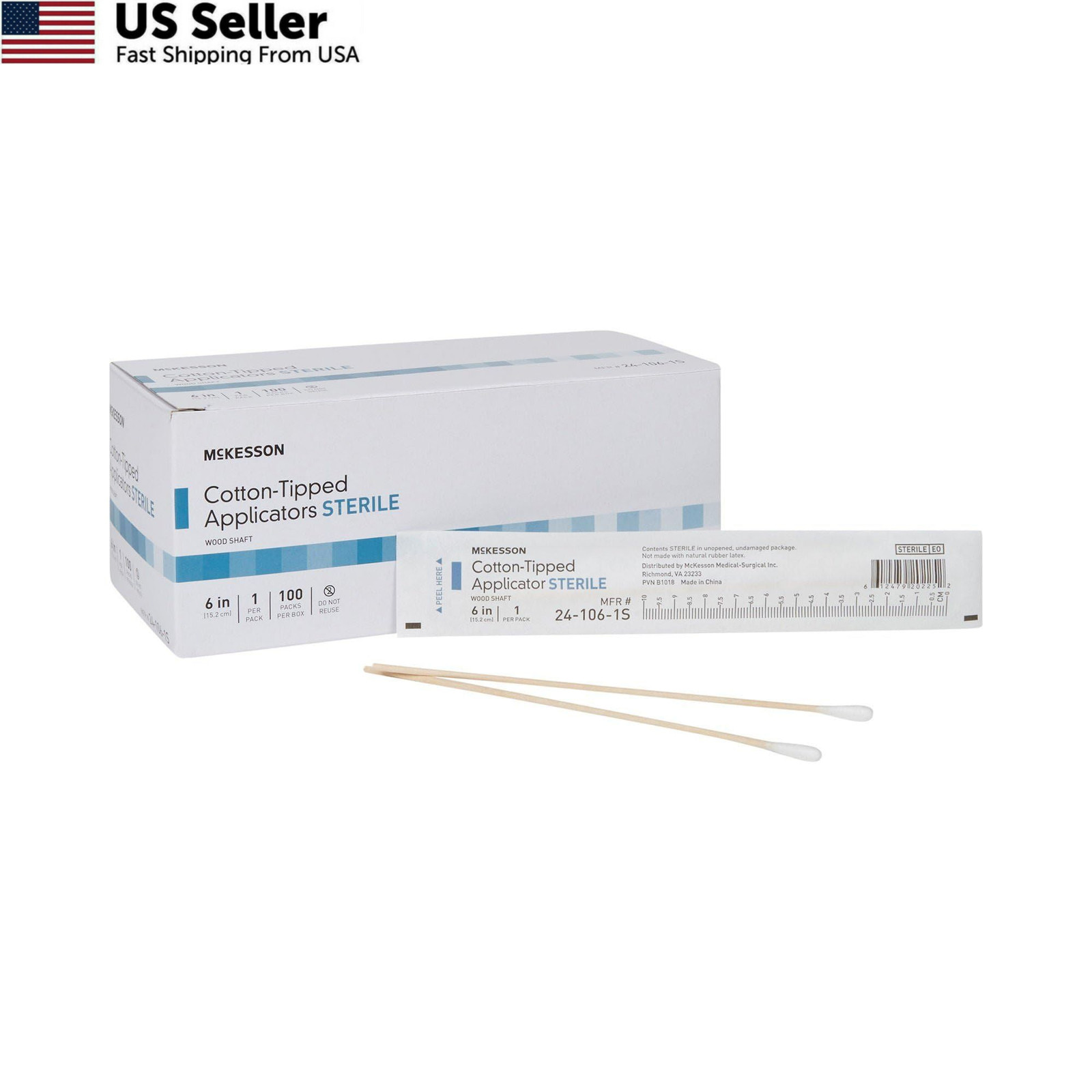 McKesson Cotton Tipped Applicator, Long Sterile 6 Inch (Pack of 1), White