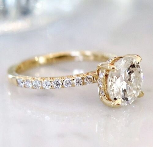 Round Cut 3.10 Ct White Diamond Lab-Created Engagement Ring 14K Yellow Gold FN