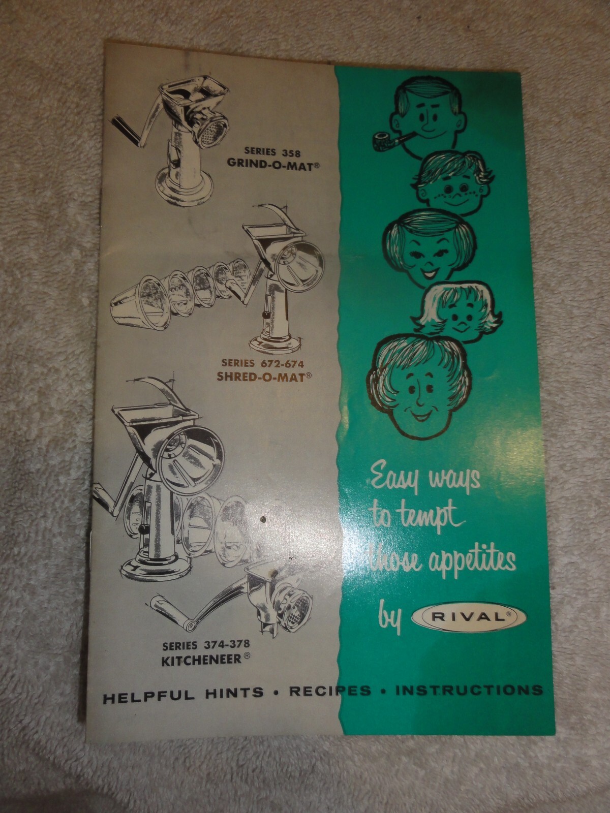 Rival Kitcheneer Instructions Recipe Book Vac-o-matic Grinders Shredder Vintage