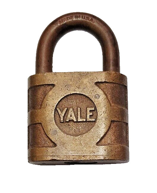 Yale Padlock Block Letters, Brass, No Key, Antique