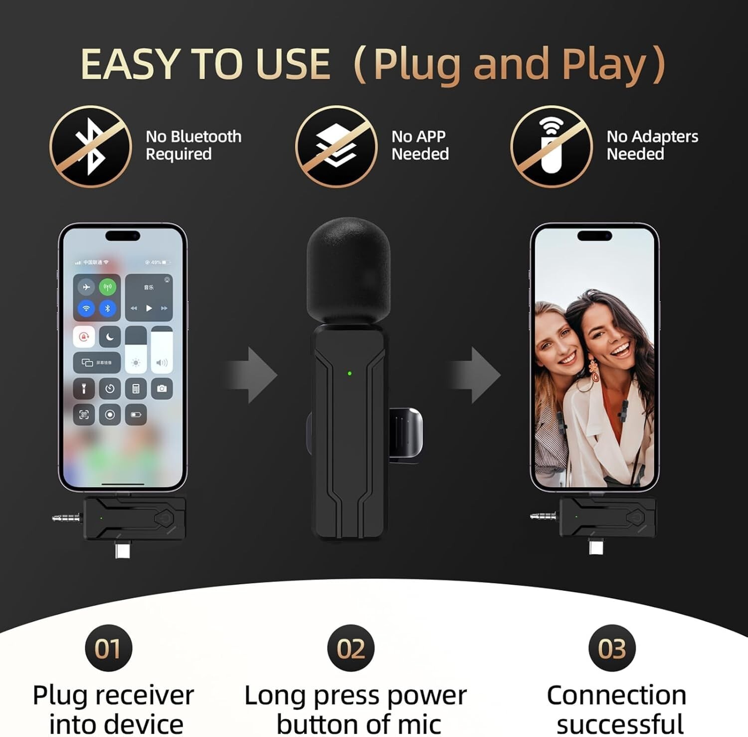Lavalier Wireless Mini Microphone Audio Video Recording Mic For iPhone Android