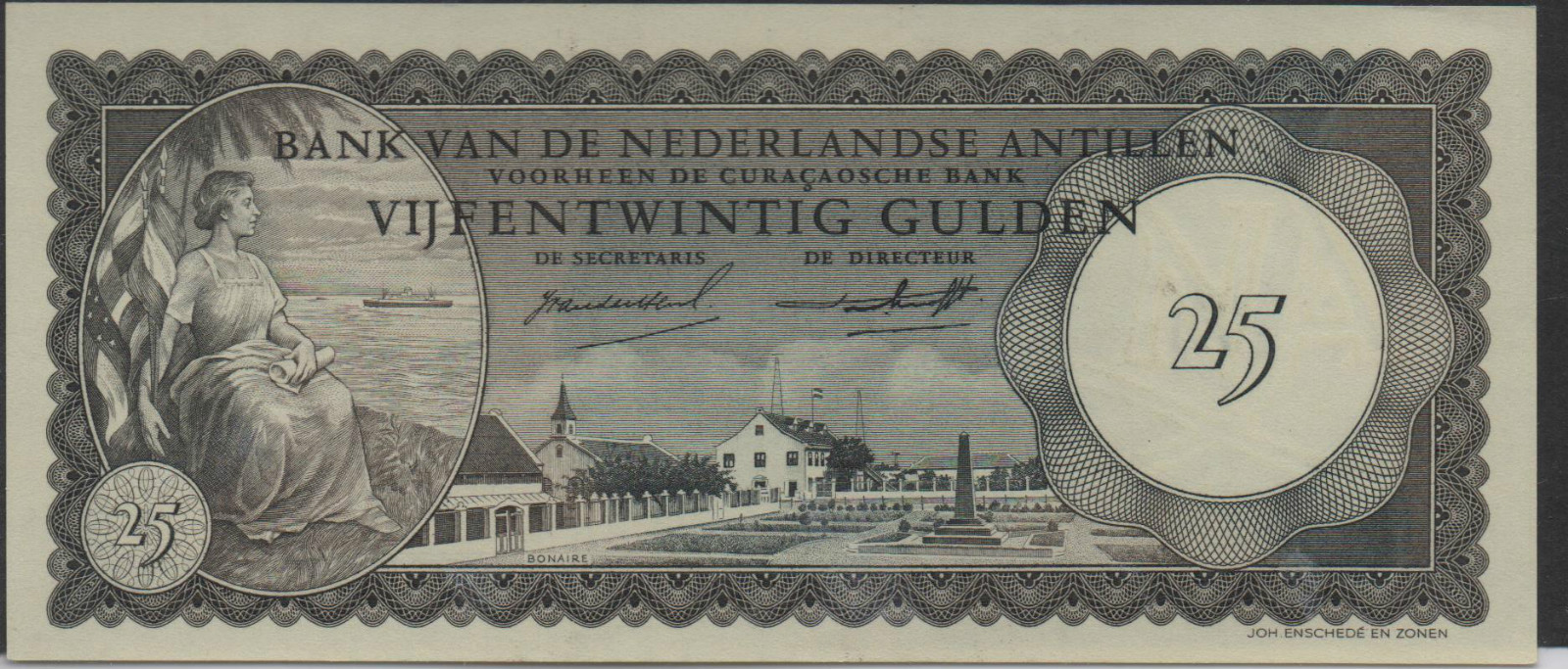 Netherlands Antilles  25 Gulden  2.1.1962 P 3a  Series  A Uncirculated banknote
