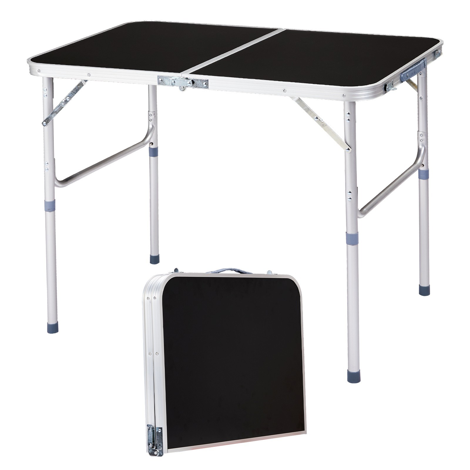 3ft Black Outdoor Folding Table Rectangular Two-Fold Tabletop For Garden Camping