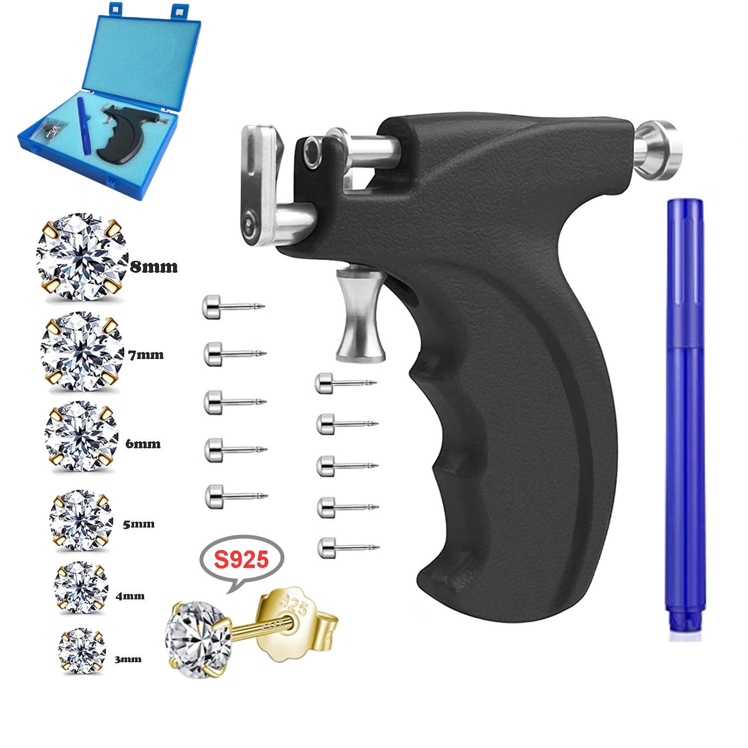 Professional Ear Piercing Kit Reusable for Body Nose Lip Piercing with 16 Pai...