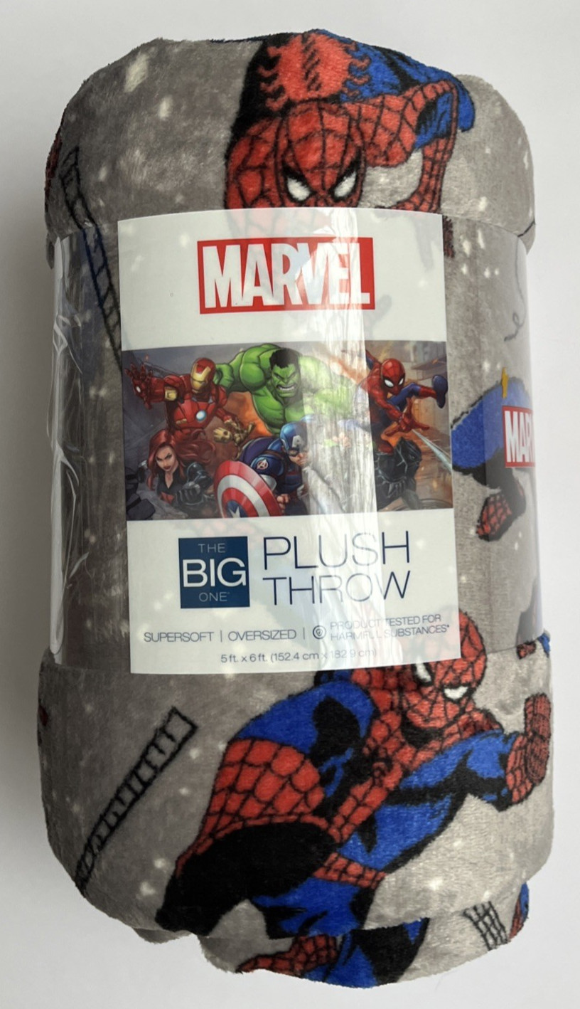 The Big One Marvel SPIDERMAN Gray Plush Throw Blanket 5ft x 6ft NEW