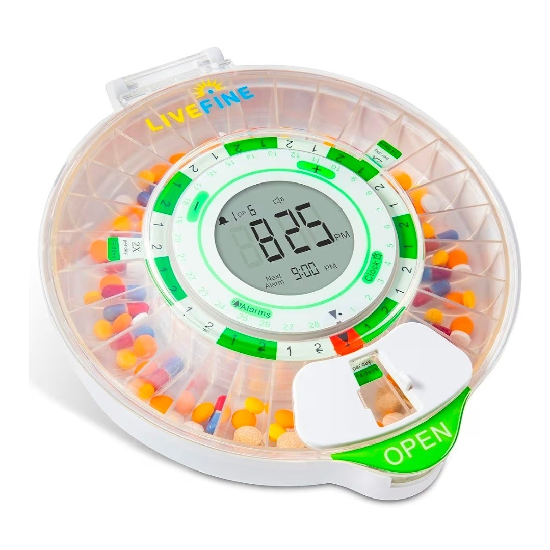 LiveFine Automatic Pill Dispenser with Alarms and Locking Lid