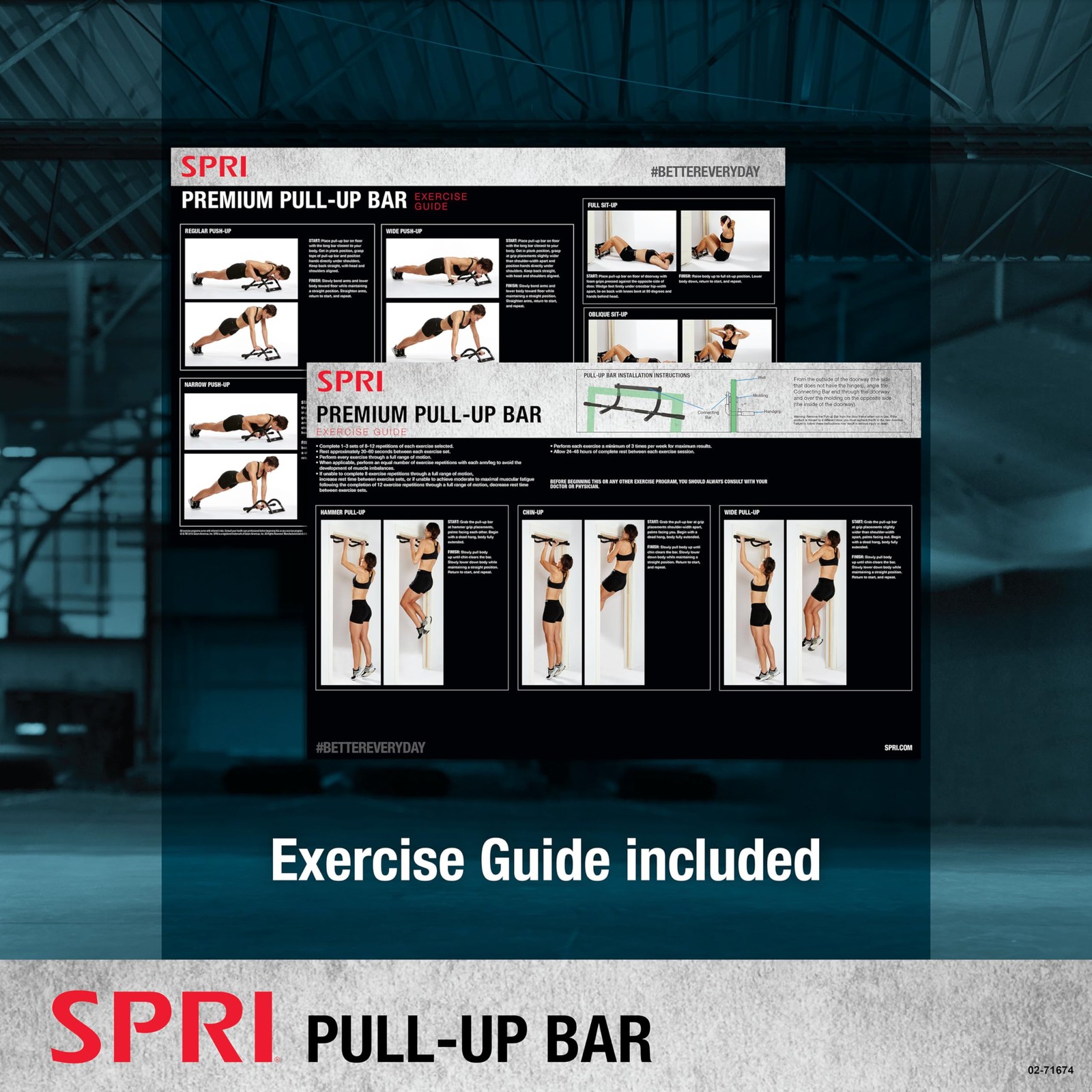 SPRI Pull Up Bar - 8-Grip Door Frame Mounting Pull-Up Bar for Versatile Work...