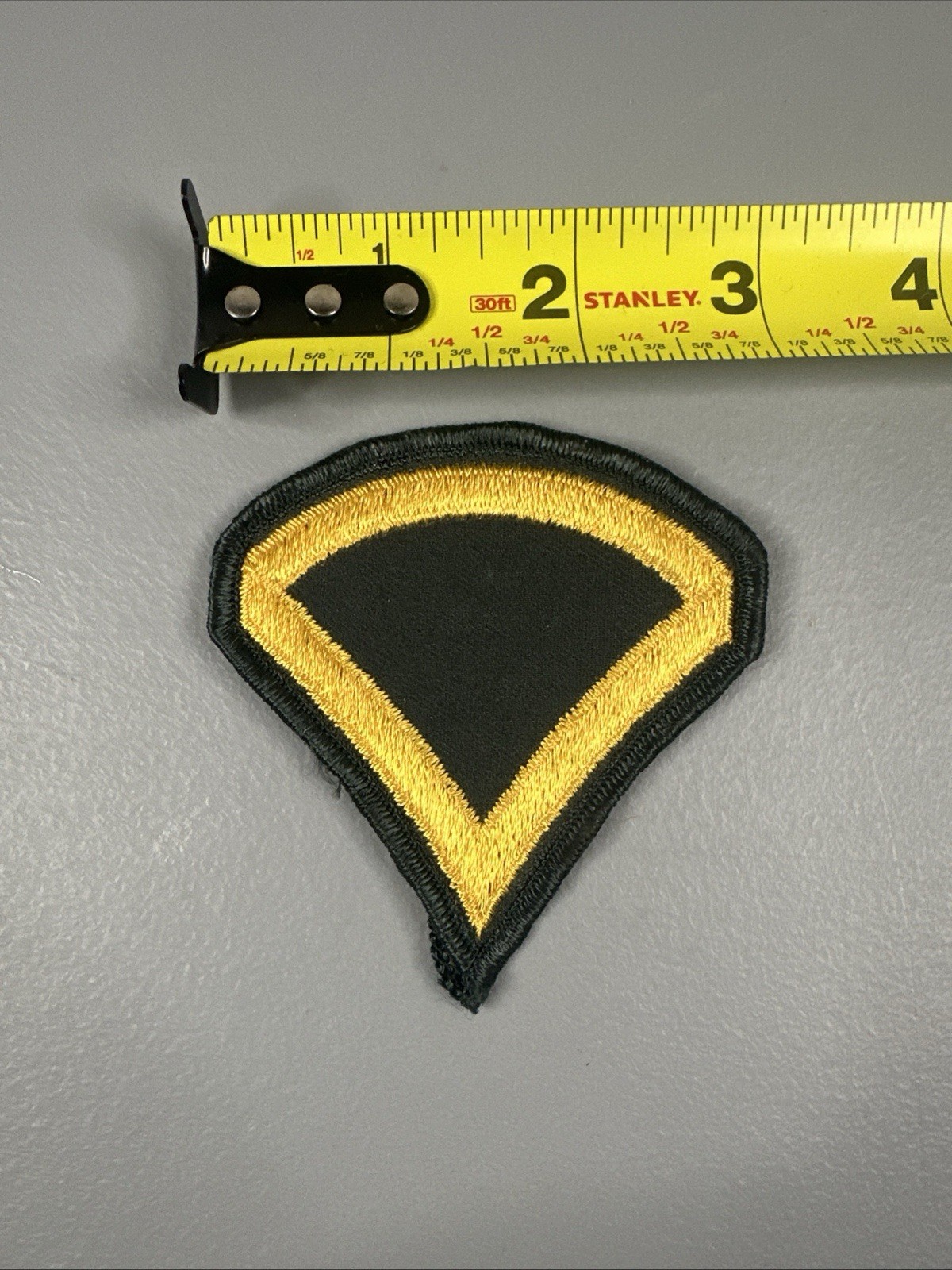 Vintage Army Private First Class PFC E-3 Gold Green Rank Chevron Patch No Glow