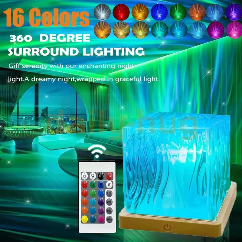 Aurora Water Wave Projector Night Light Touch Remote Control USB Atmosphere Lamp
