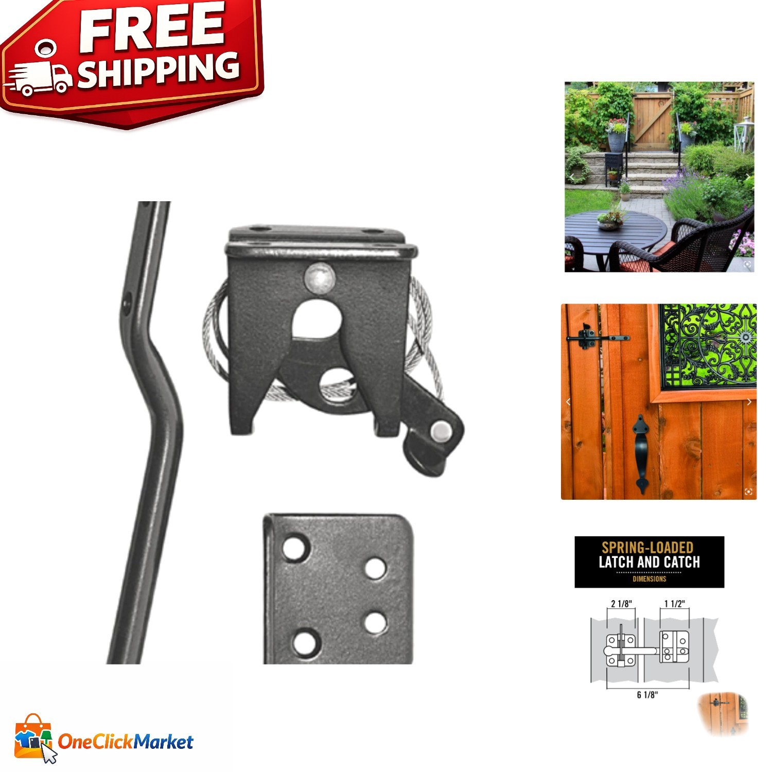 Elegant Spring Loaded Gate Latch with Adjustable Cable - Perfect for All Gates