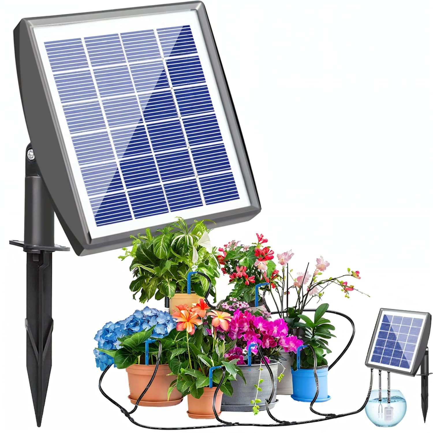 49FT Solar Drip Irrigation System, Auto Plant Watering Kit with Anti-Siphoning D