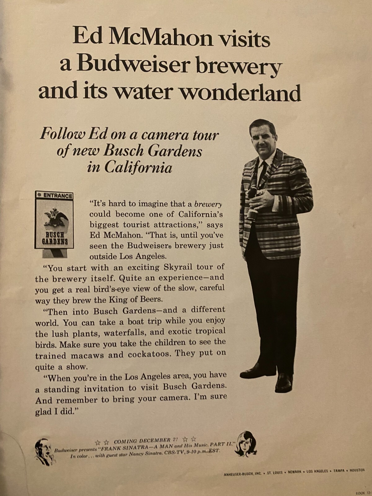 Budweiser Beer, Ed McMahon, Full Page Vintage Large Format Print Ad