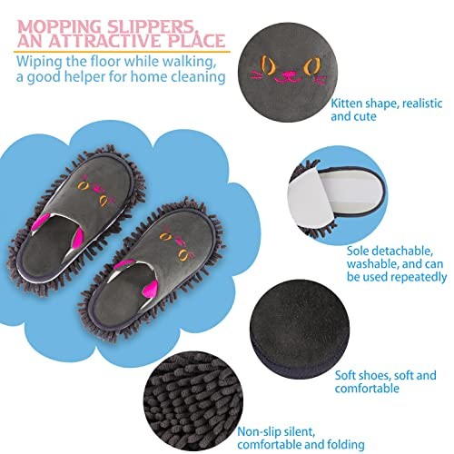 Cartoon Dog Mop Slippers Microfiber Clean Dusting Slippers Dark Gray