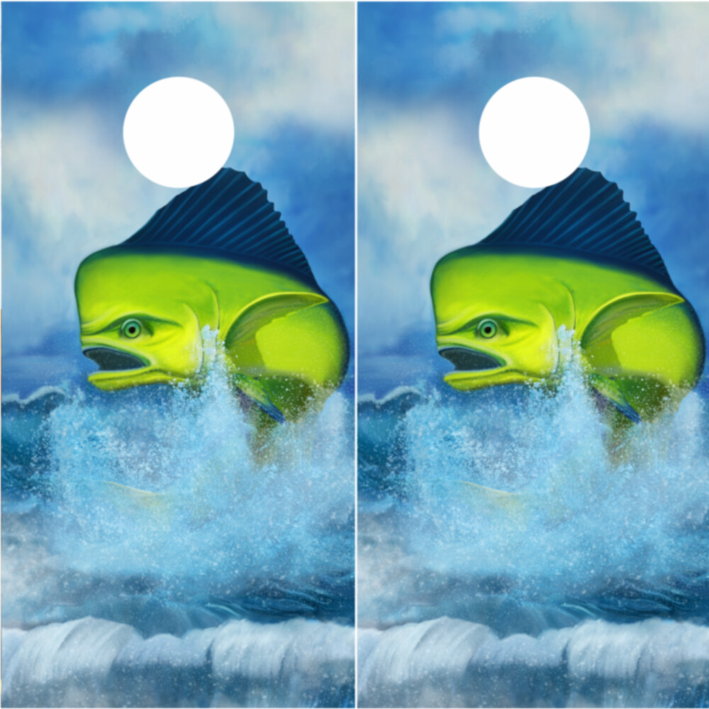 Cornhole Board Wraps Mahi Mahi Deep Sea Fishing Hand Drawn Ocean Artwork 01x2