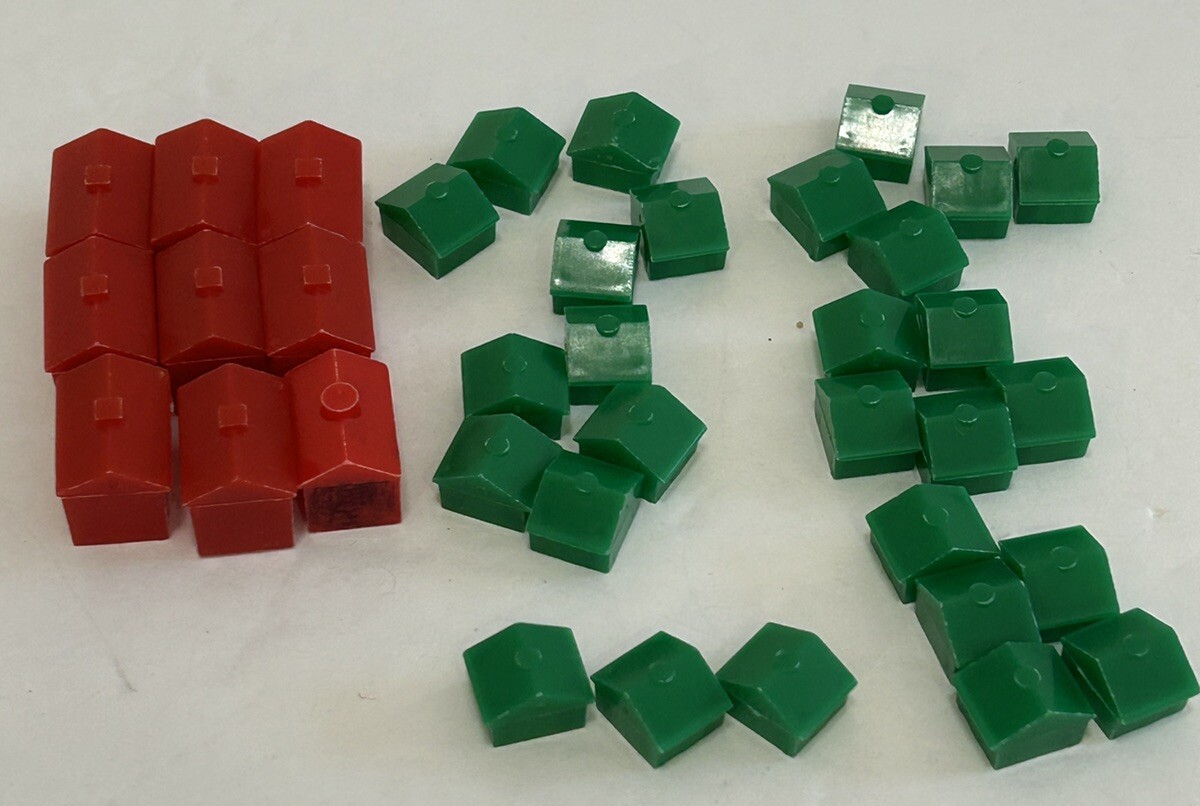 Monopoly Houses (28) + Hotels (9) Replacement Game Pieces Red Green Plastic