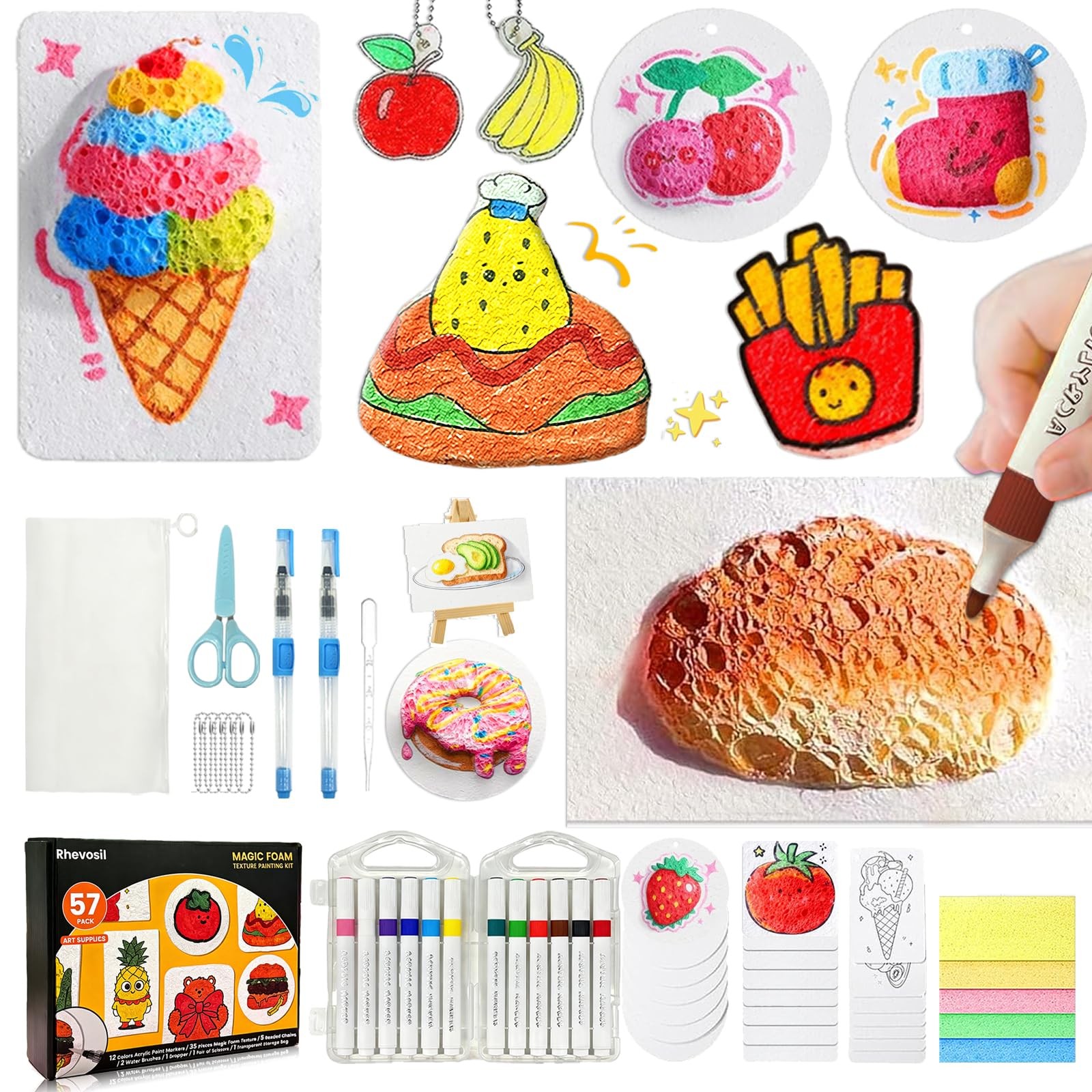 57 Pcs Foam Texture Painting Kit, Arts and Crafts for Girls 4-6-8-10, 3D Effe...