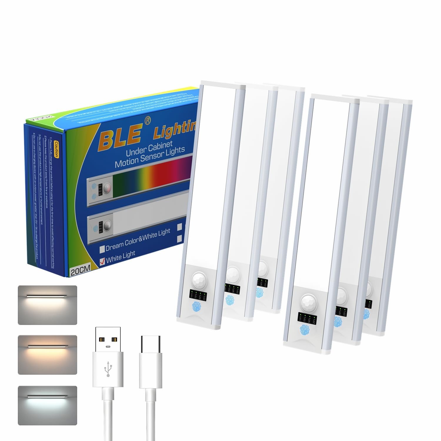 Under Cabinet Lights,6 Pack LED Motion Sensor Light Indoor,3 Color Rechargeab...