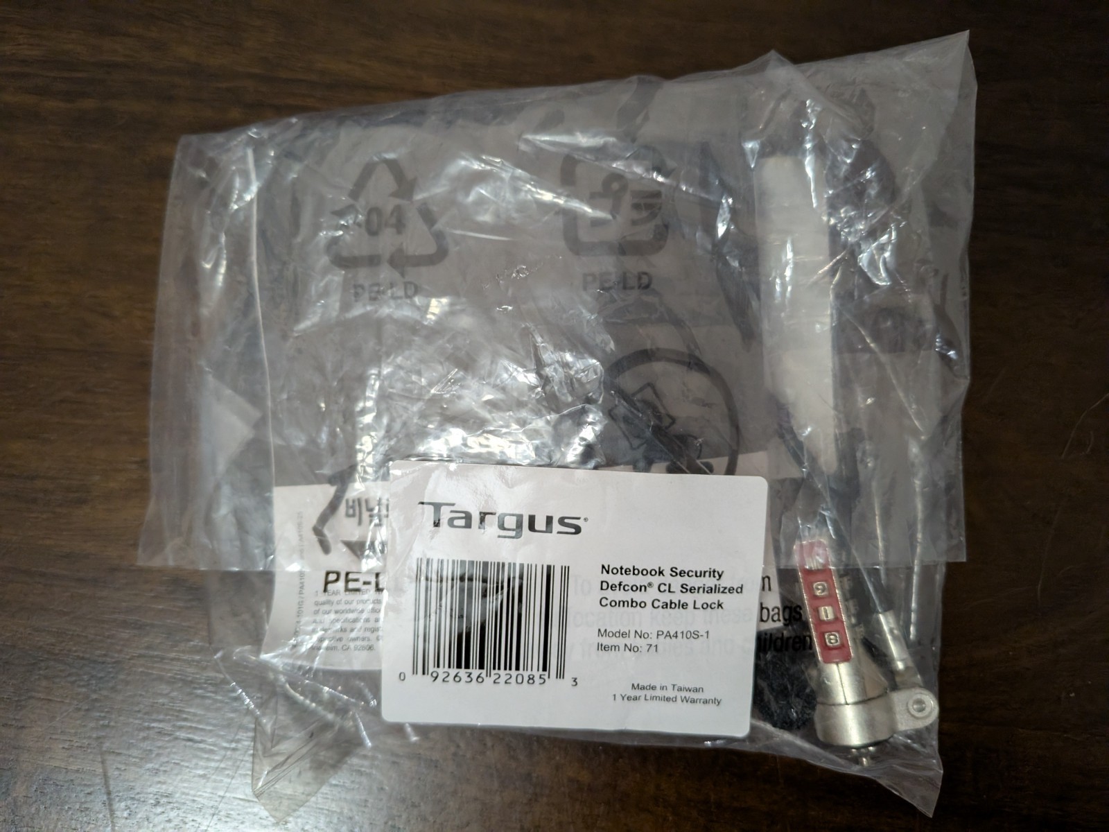 Targus PA410S-1 Defcon Notebook Security T-Lock Serialized Combo Cable Lock