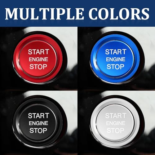 Car Push Start Button Cover, Start Stop Button Cover, Aluminum Auto Key Blue