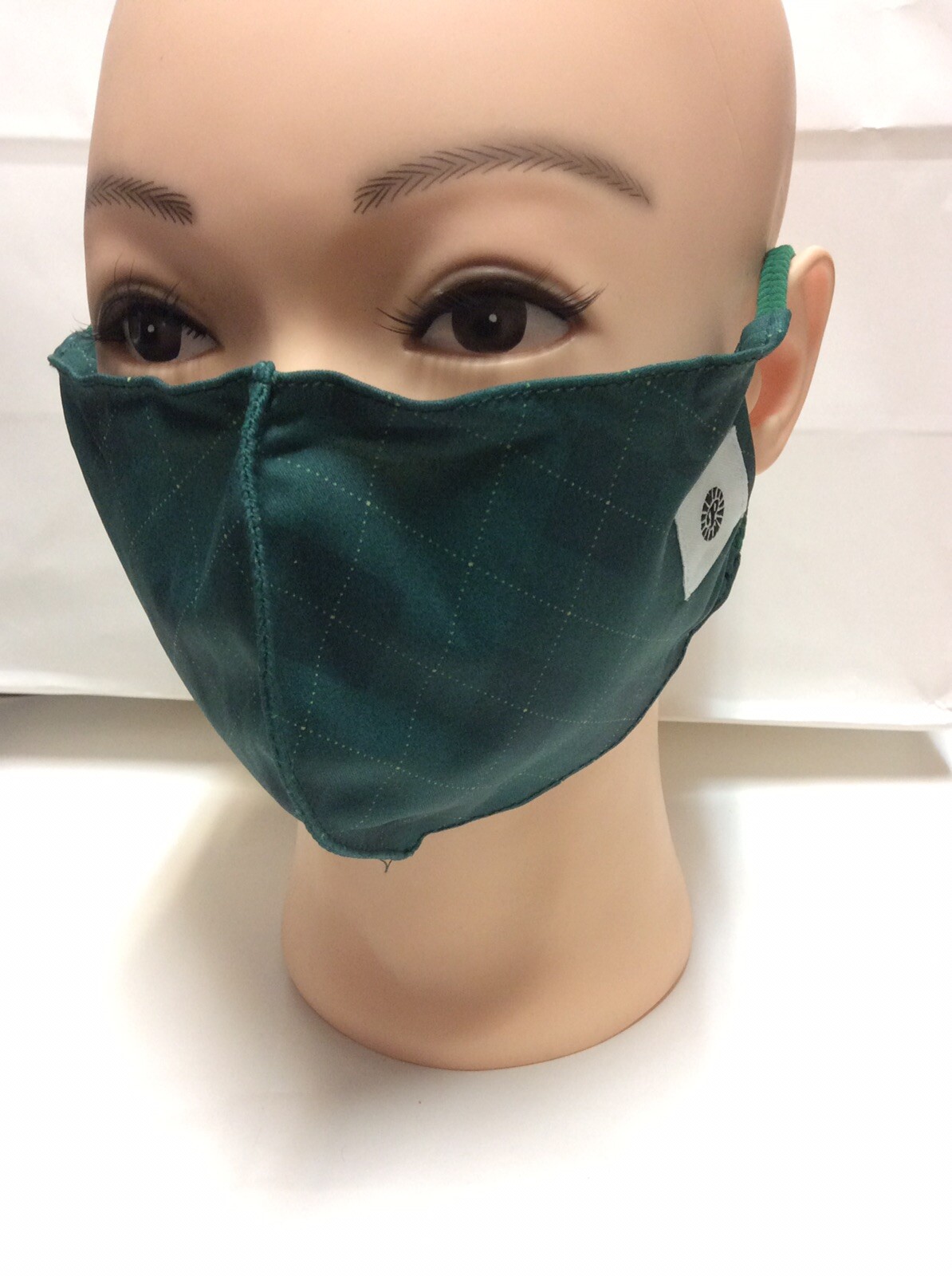 2021 FACE MASK ~ POMCHIES ~ Green Argyle ~ Bottle Green ~ NEW