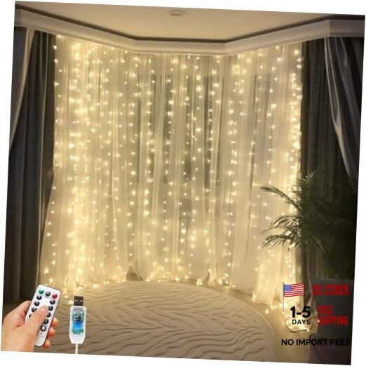 300 LED Fairy Curtain Lights, 9.8 x 9.8FT USB 1 Pack 9.8 x 9.8 FT Warm White