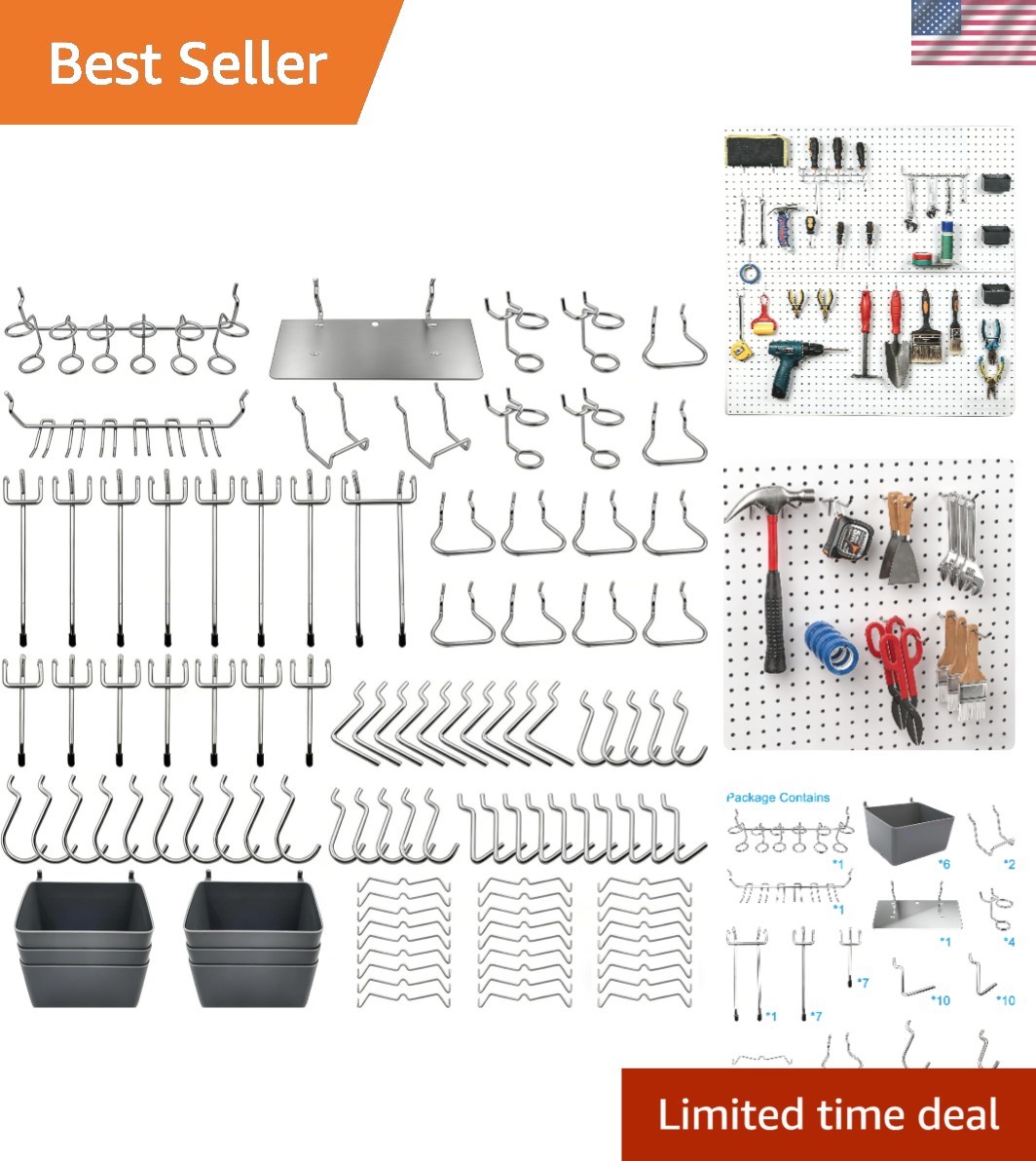 140-Piece Pegboard Hooks Assortment with Bins & Peg Locks for Tool Organization
