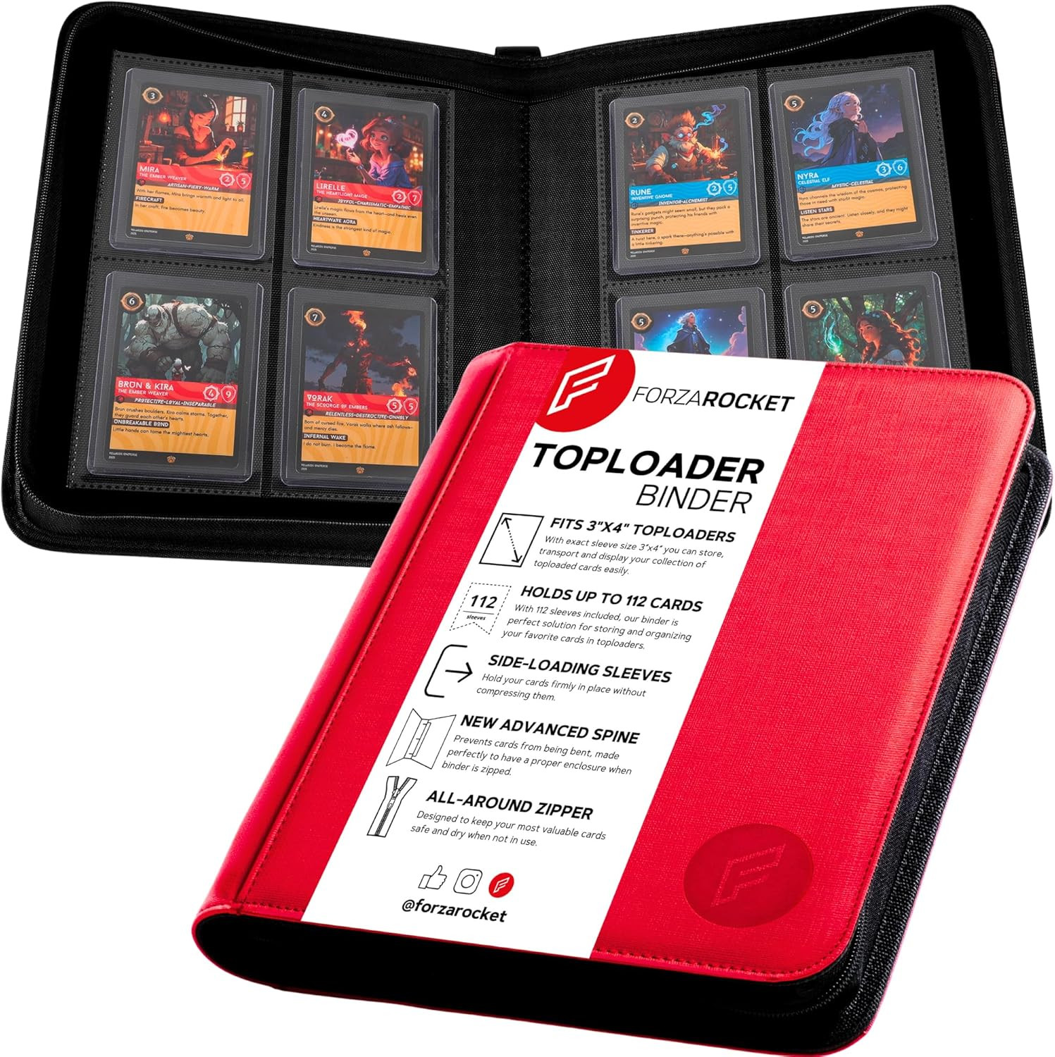 112 Toploader Binder | 4-Pocket Zippered Ringless Album for TCG & Sports Cards |
