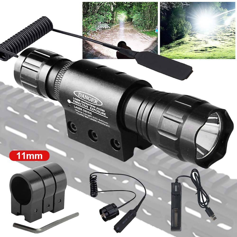 LED Flashlight Torch Hunting Red/Green/White Light Hog 11mm/20mm Rail