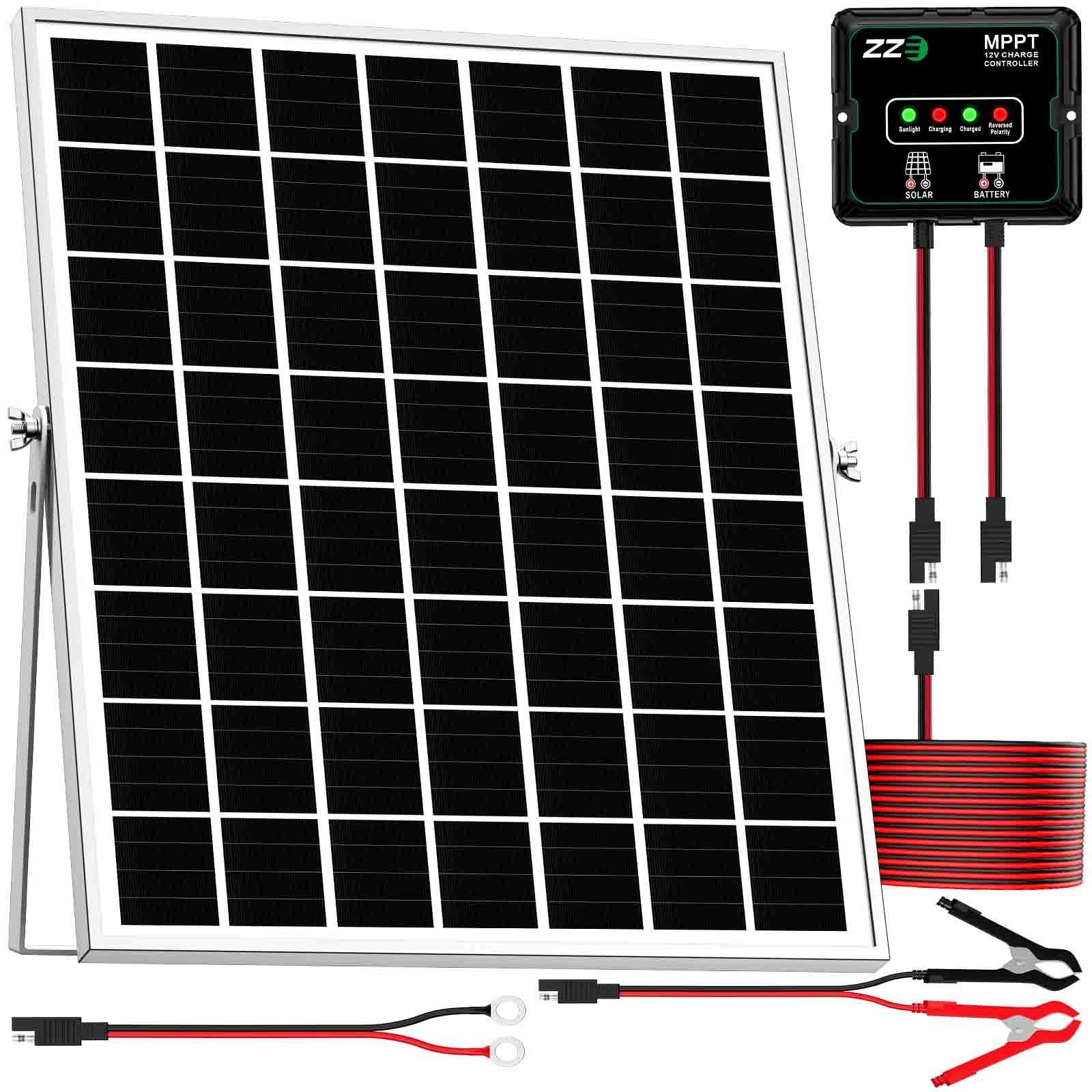 20W 12V Solar Battery Charger Maintainer with MPPT Controller for RV Marine Car