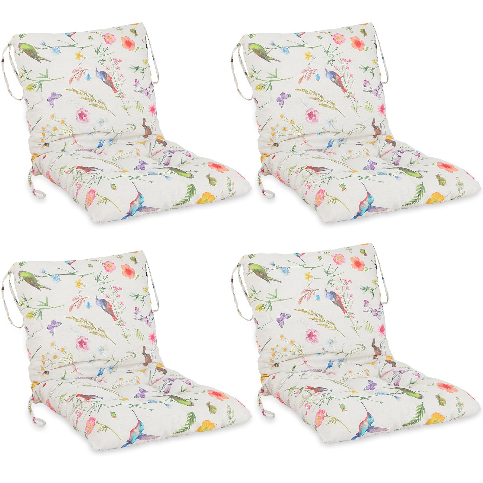 4 Pcs Outdoor Patio Chair Cushions with Back, 21.7 x 43.3 Inch Decorative Din...