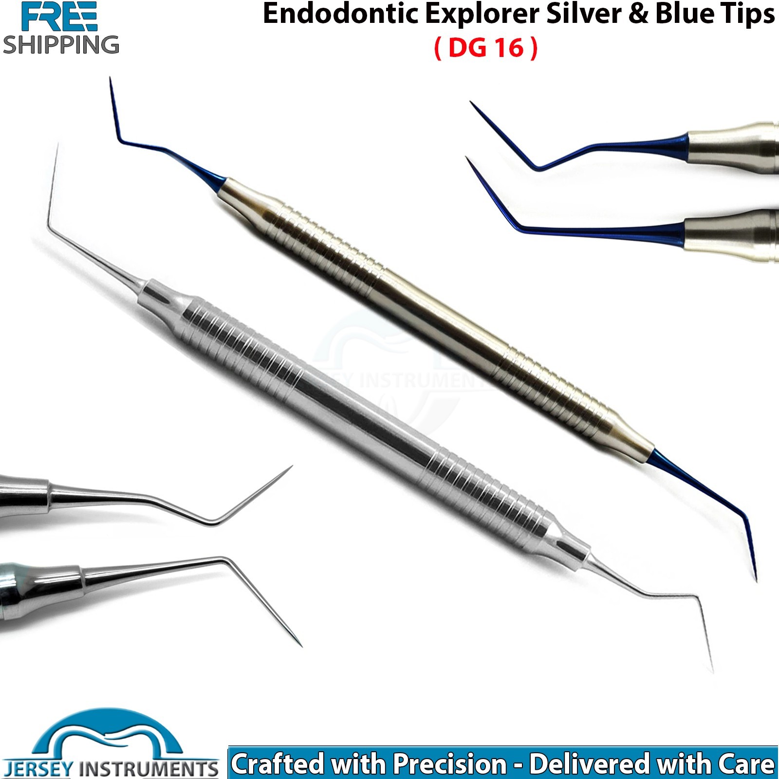Dental DG-16 Explorers Set of 2 Explorers Silver Hollow Handle & Blue Tips New