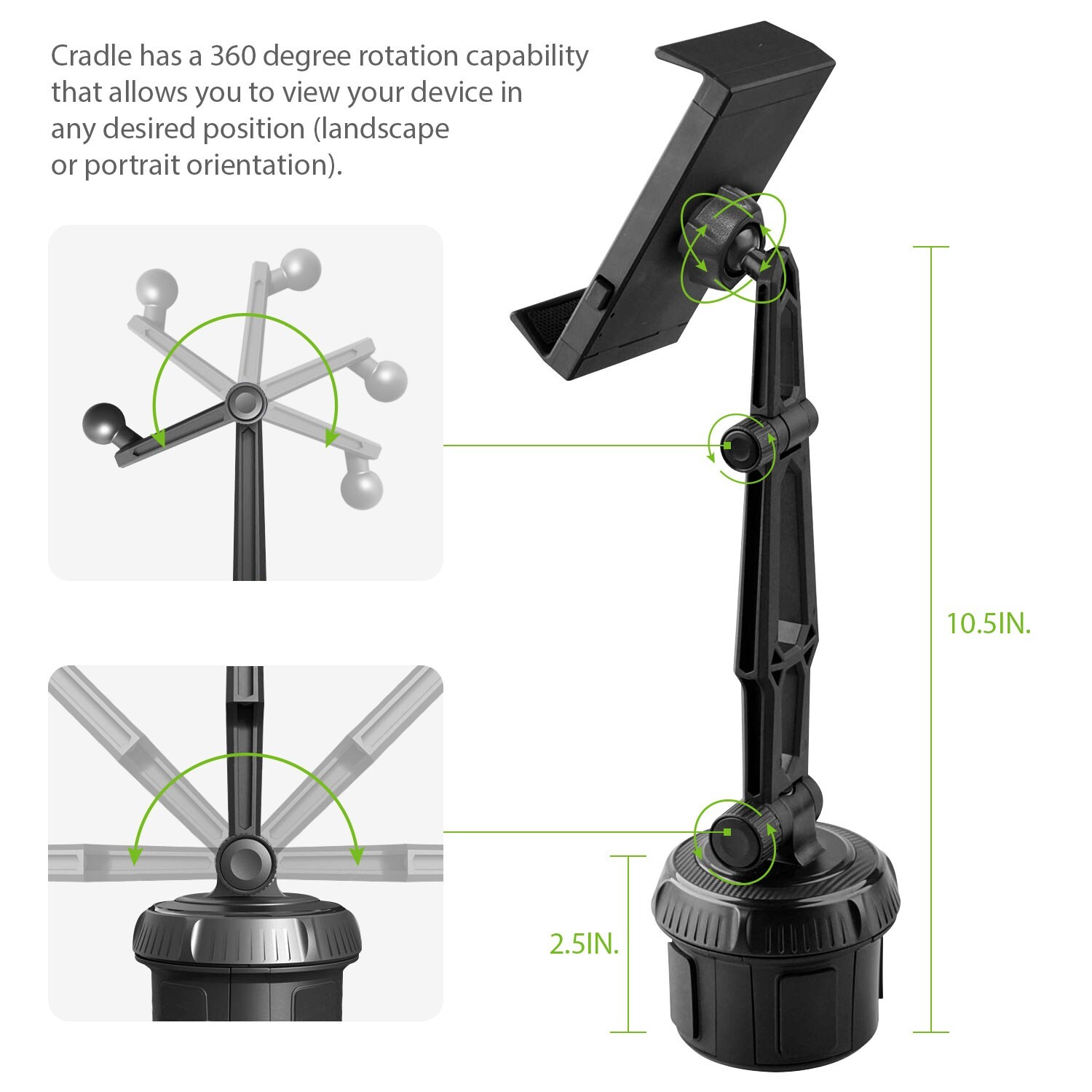 Car Cup Holder Phone Mount Compatible with iPhones, iPad, mini, Tablet, Android