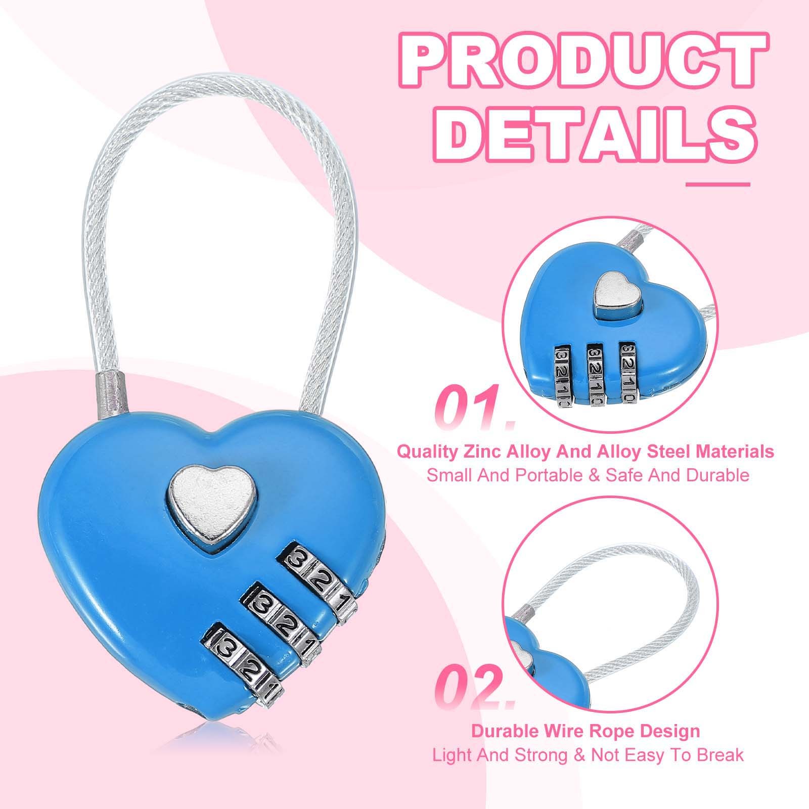 2 Pack Heart Padlock Heart Shape Love Lock Combination Lock Locker Locks Blue