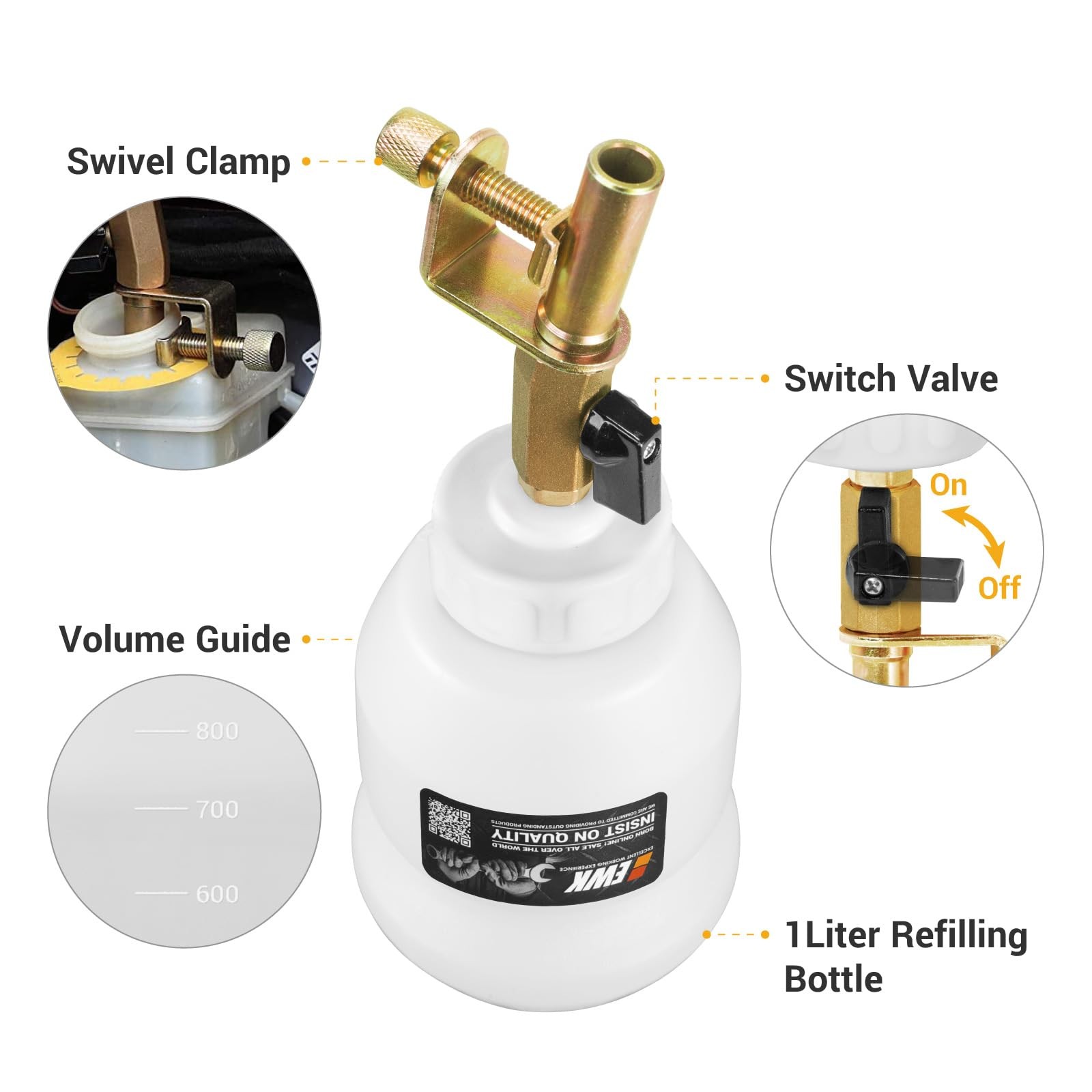 EWK 1L Master Cylinder Brake Fluid Refilling Bottle, Bleeder