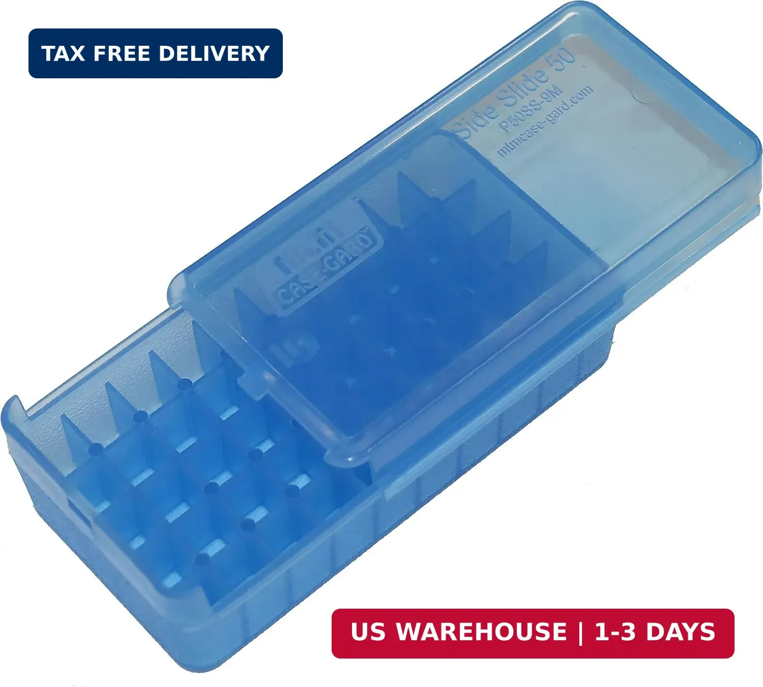 MTM Case-Gard P50SS-9M-24 Side Slide Ammo Box, 50 Round 9mm Luger 380 ACP 30 Lug