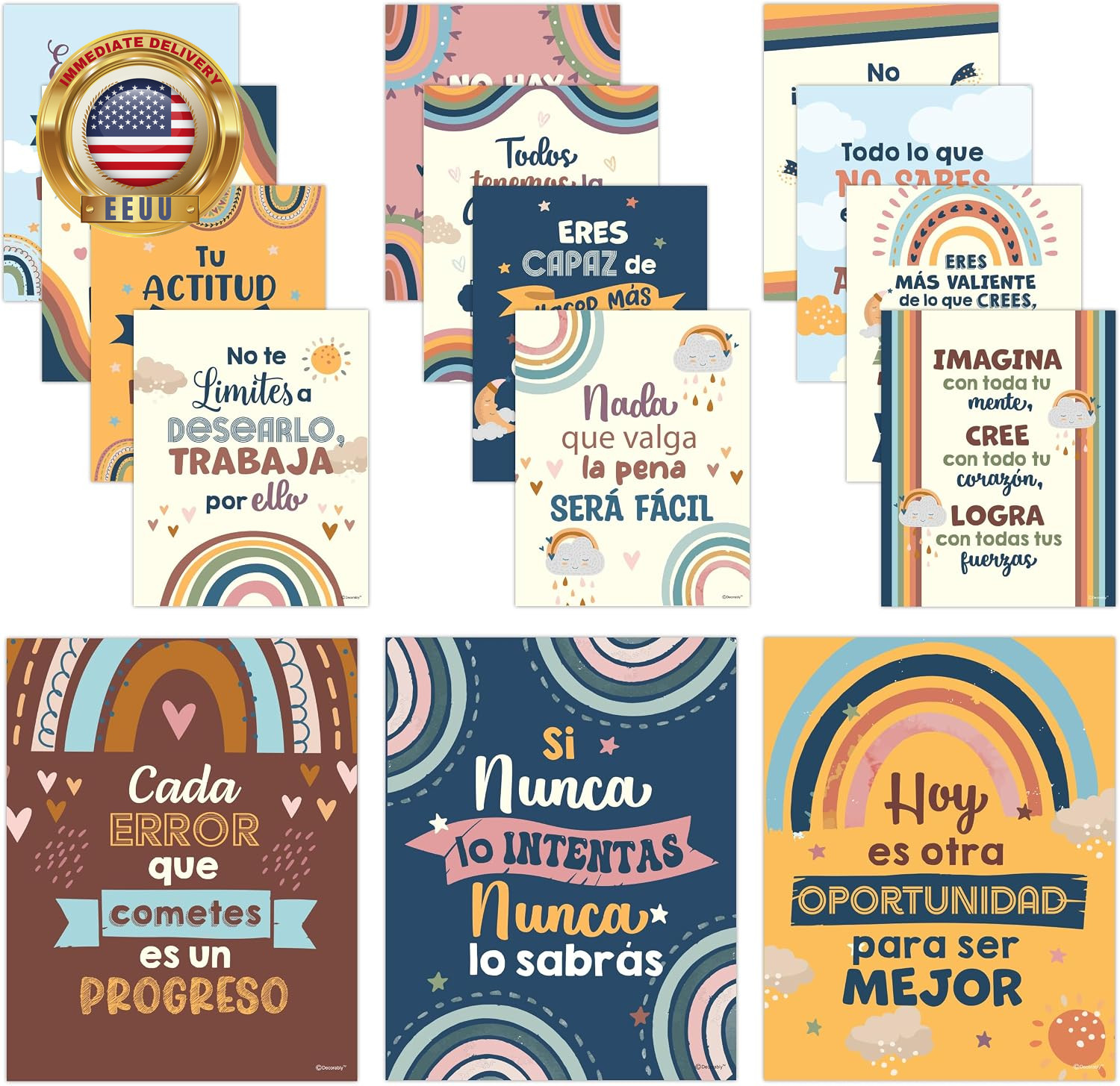 15 Boho Rainbow Spanish Classroom Posters High School | 11X14In Inspirational, M