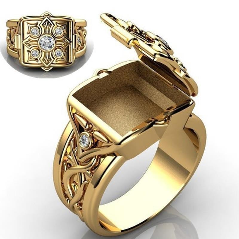 Vintage Fashion Unique Carved Micro Diamond Flip Ring For Women And Men