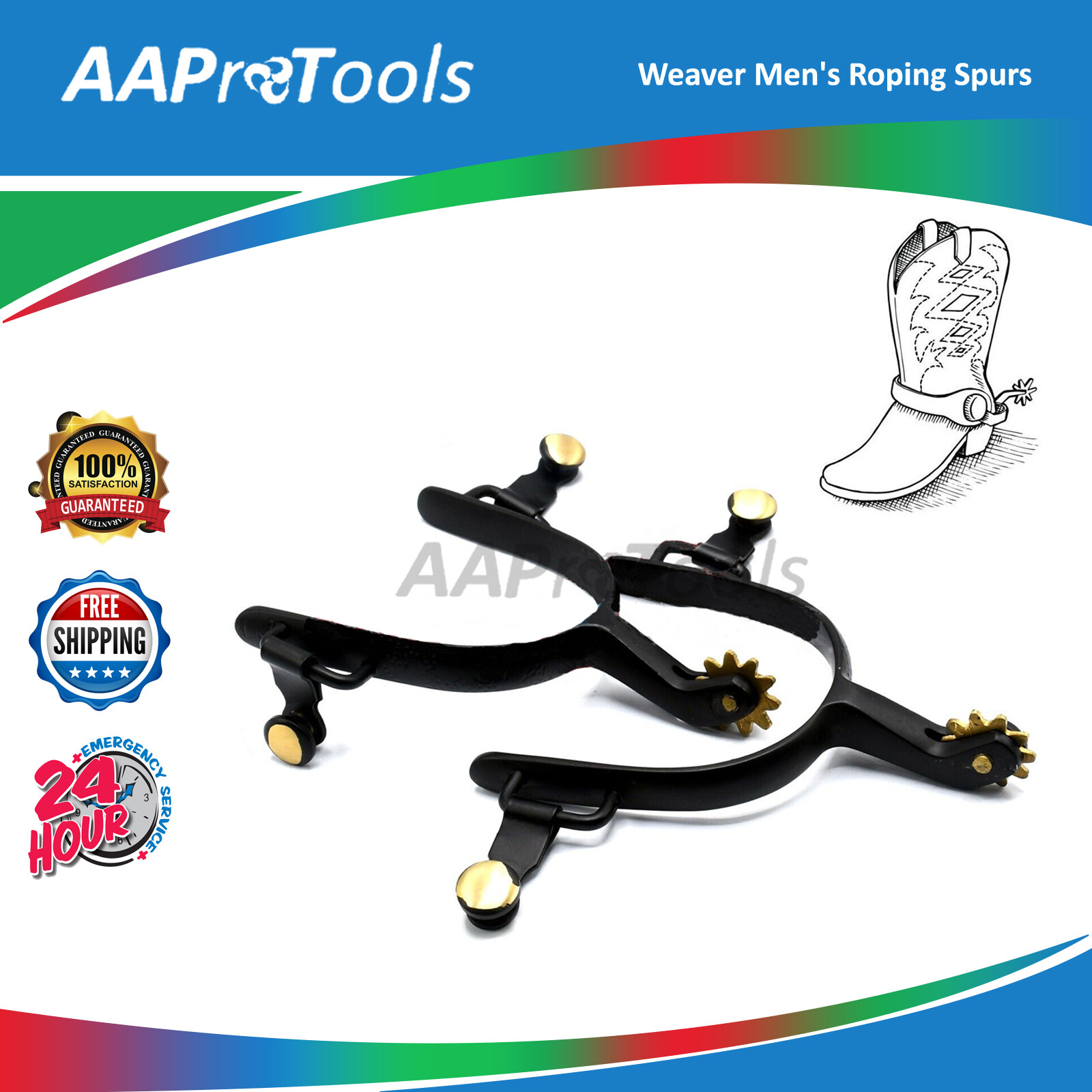 Weaver Leather Women/Men Roping Spurs with Plain Band Black & Gold Color BT-153