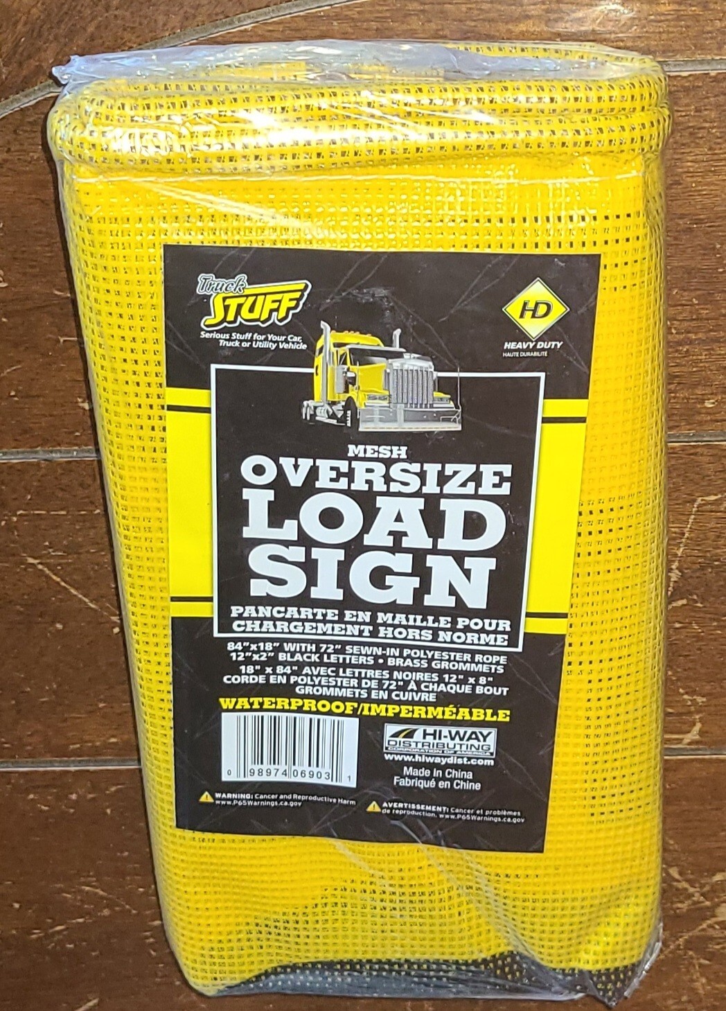 Mesh Oversize Load Sign 84" x 18" w/72" Polyester Rope & 12" x 2" Black Letters!