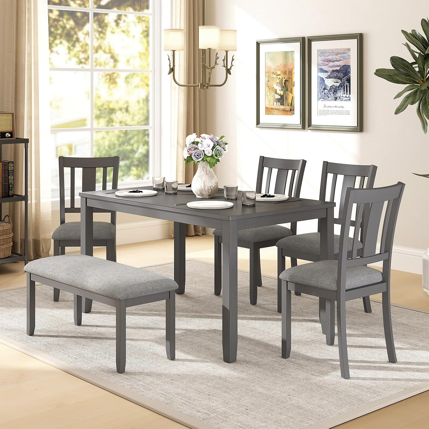 6-Piece Wooden Dining Table Set, Dining Table Set for 6, Including 1 Dining Tabl