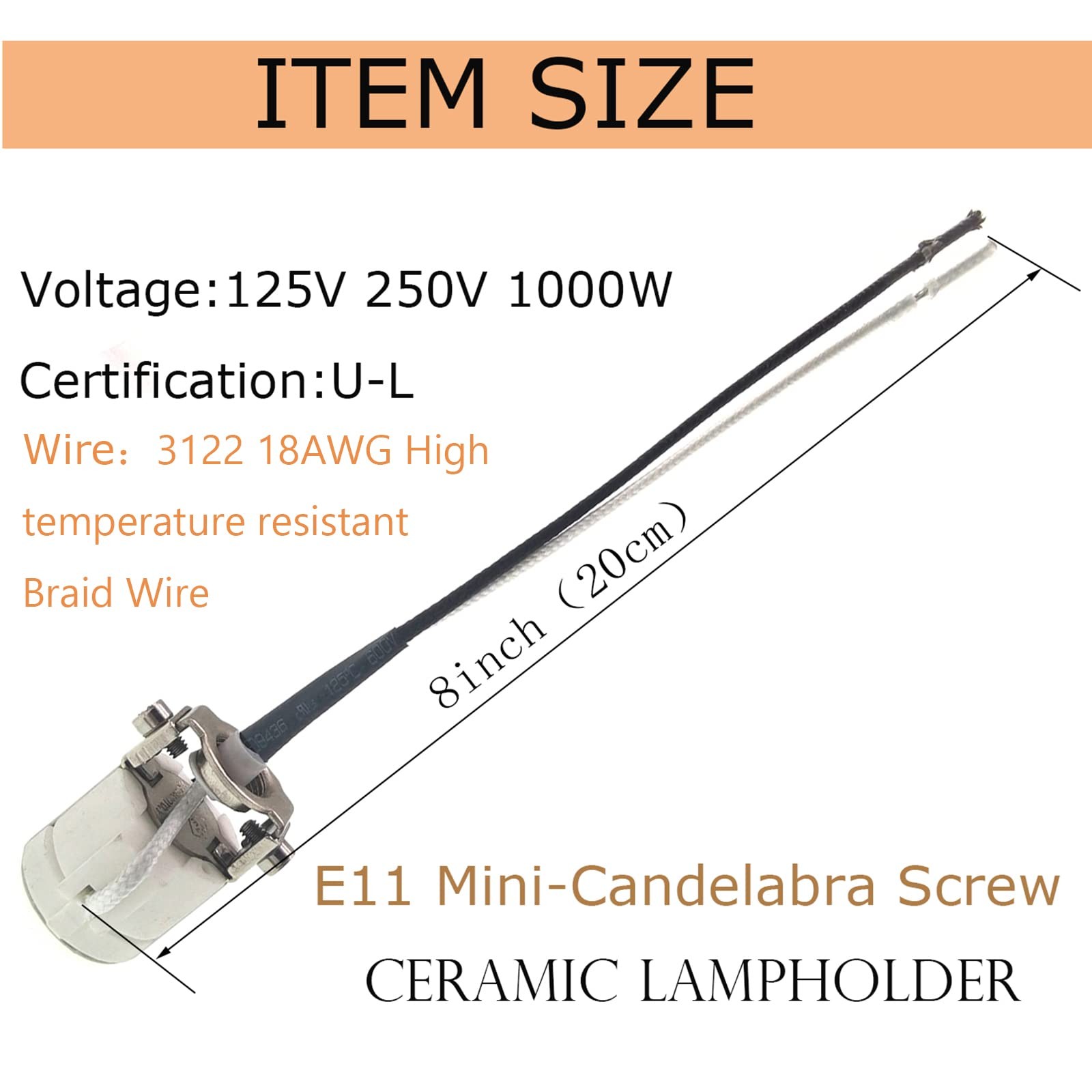 E11 Mini Candelabra Ceramic Screw Lamp Holder Base Socket,2-Pack Can Halogen Soc