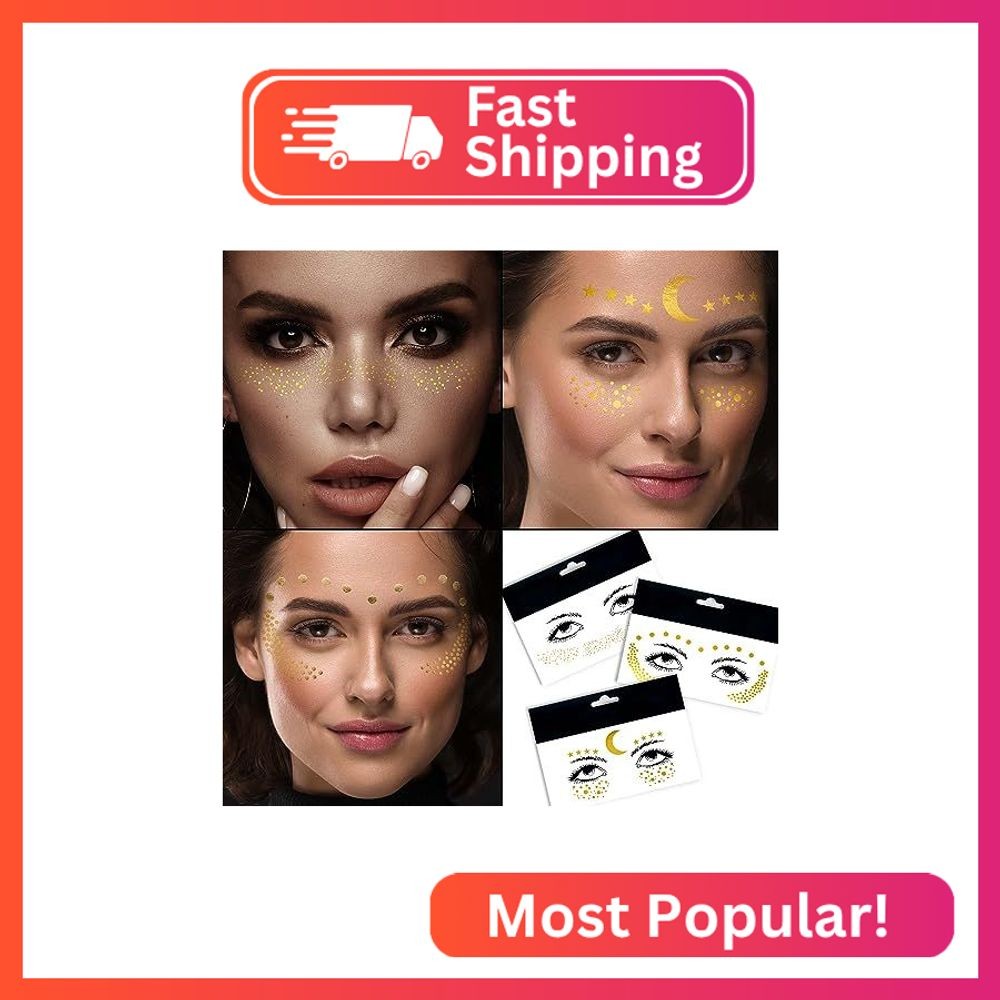 3Sheets Mix Gold Metallic Temporary Face Tattoos Faux Freckles Makeup Stickers W