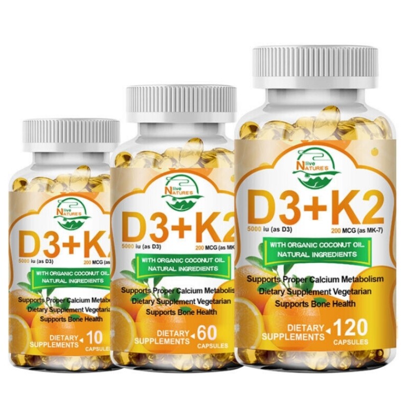 Vitamin D3 with K2 D3 5000IU & K2 200mcg High Strength 10/60/120 Vegan Capsules
