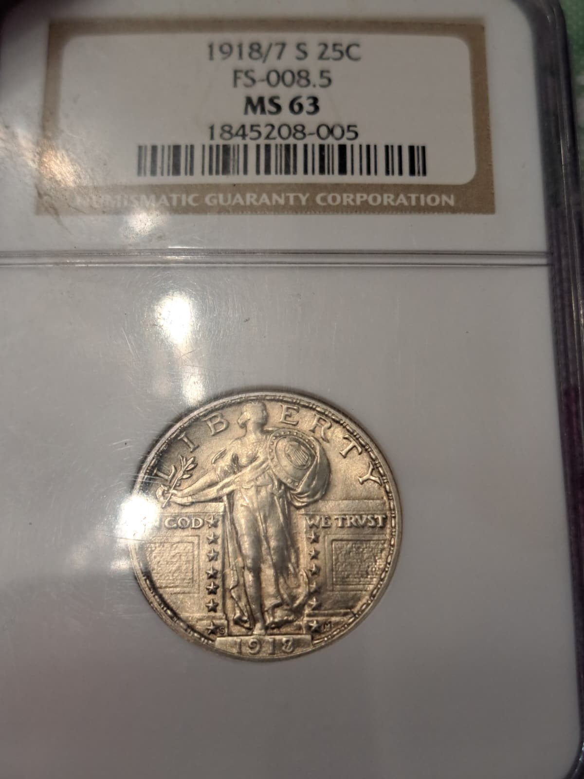 1918/7-S STANDING LIBERTY 25C NGC MS63