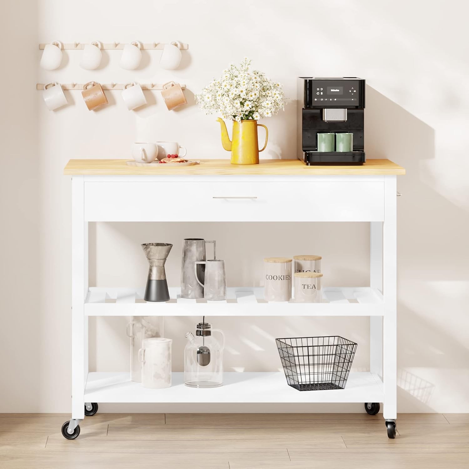 Kitchen Island Cart W/ Storage Rolling Side Table on Wheels Cabinet